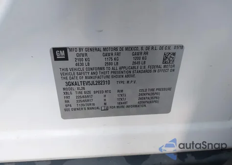 2018 GMC Terrain Sle z USA, uszkodzony, nr VIN 3GKALTEV5JL282310